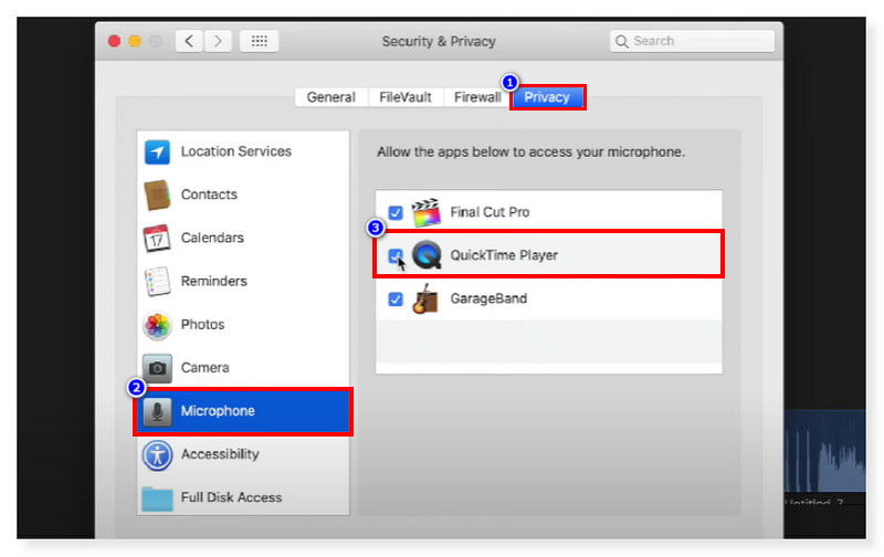 マイクの QuickTime への許可