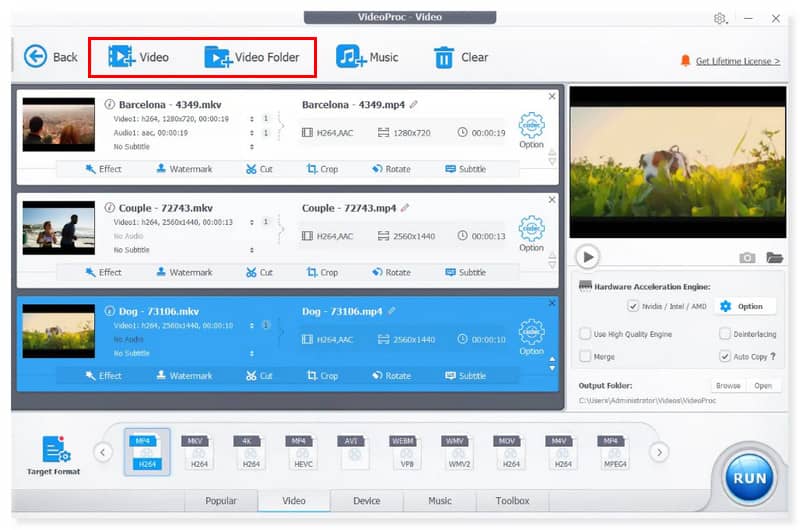 Videoproc MKV 動画ファイルを追加