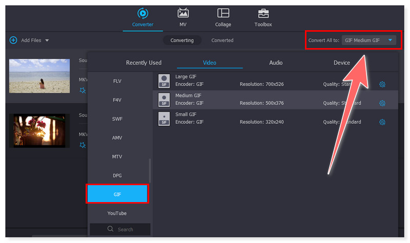 Vidmore で出力形式を選択