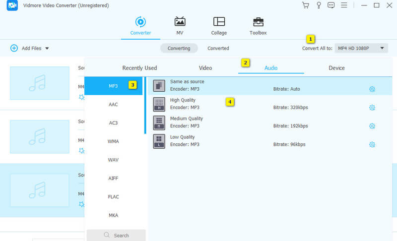 Convert M4R MP3 Vidmore 設定