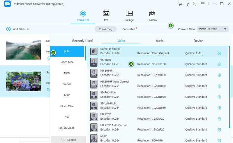 WMV MP4 Vidmore 出力設定