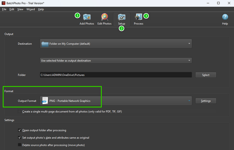 BMP PNG BatchPhoto 設定 変換