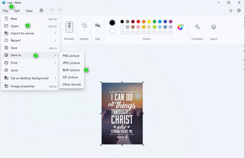 BMP PNG Paint 設定 変換