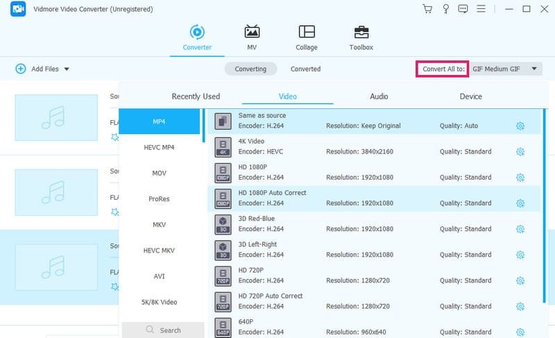 FLAC MP4 Vidmore ファイルを設定
