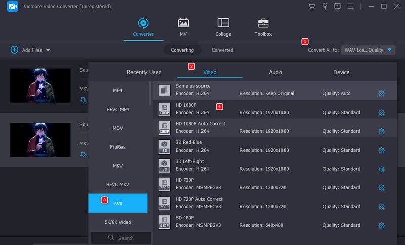 MKV AVI コンバーター Vidmore 設定