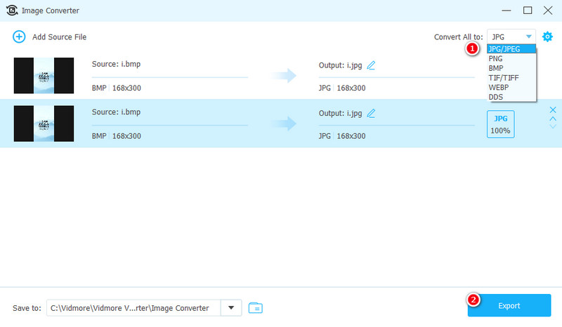 BMP JPG 変換 Vidmore 書き出し