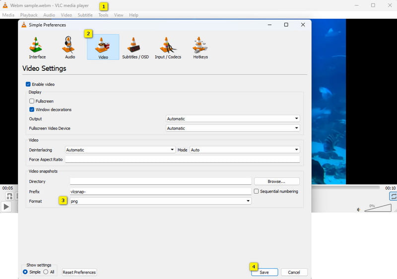 WEBM PNG 変換 VLC 設定
