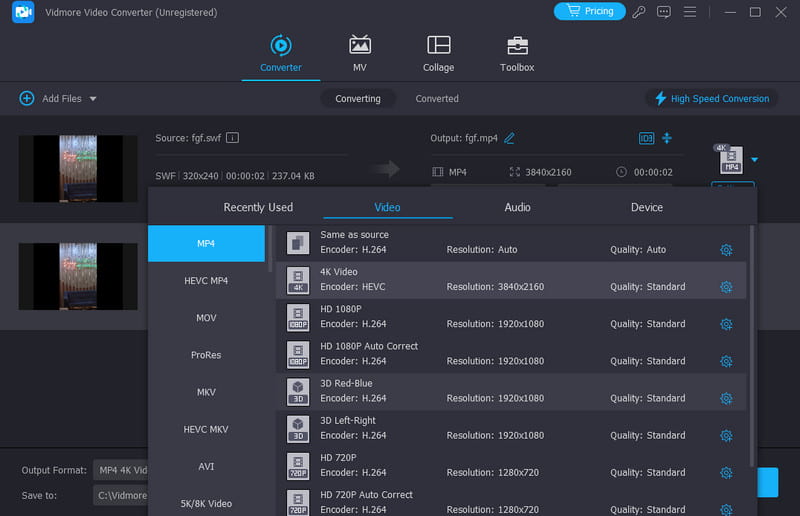 SWF コンバーター Vidmore 設定