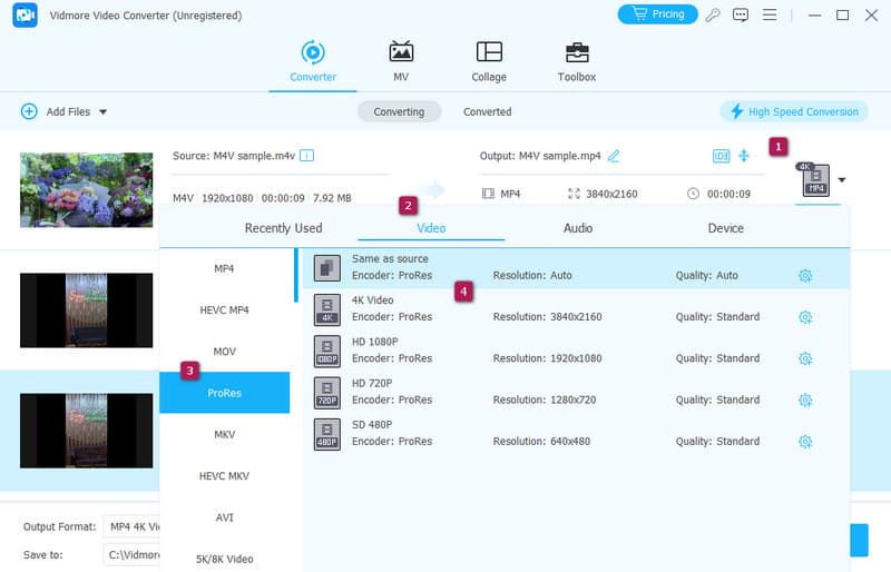 Convert Prores Vidmore 設定