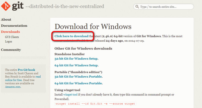 Git の前提ツールをダウンロード