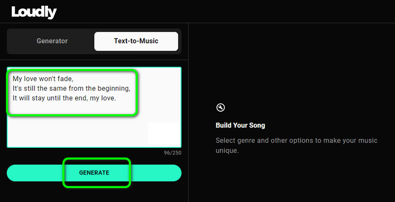 Loudlyで「生成」をクリック