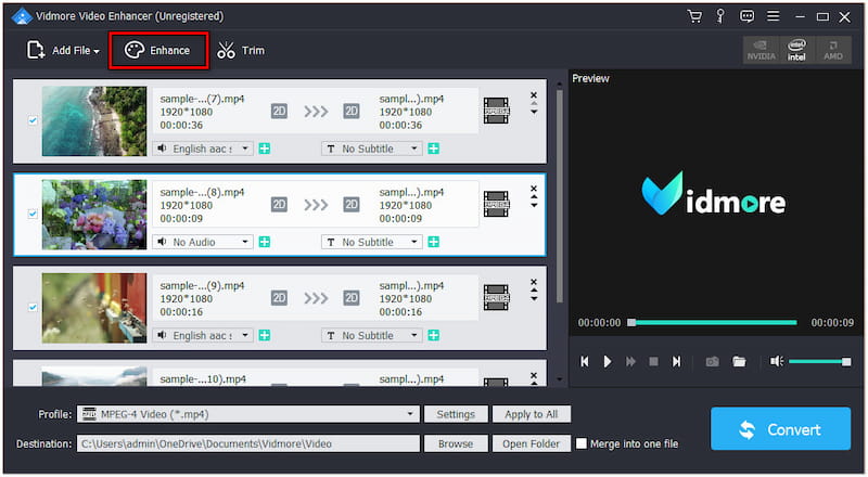 Enhanceタブへ移動する
