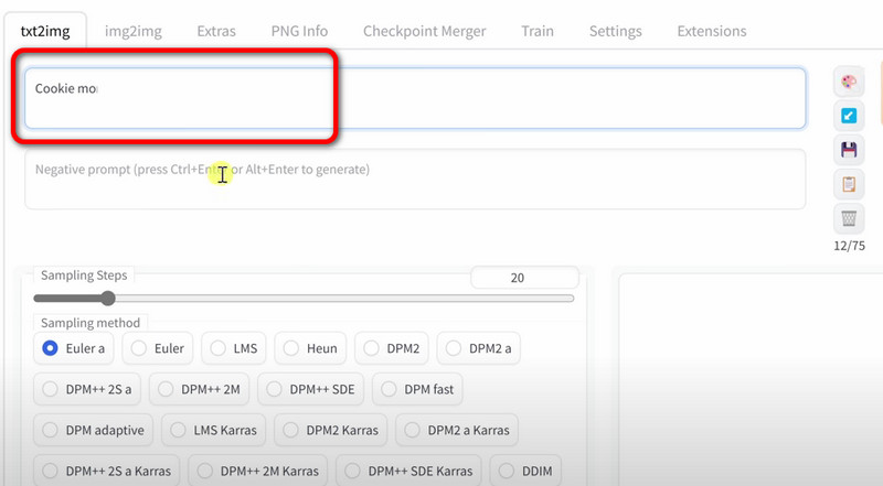 txt2imgセクションにプロンプトを入力