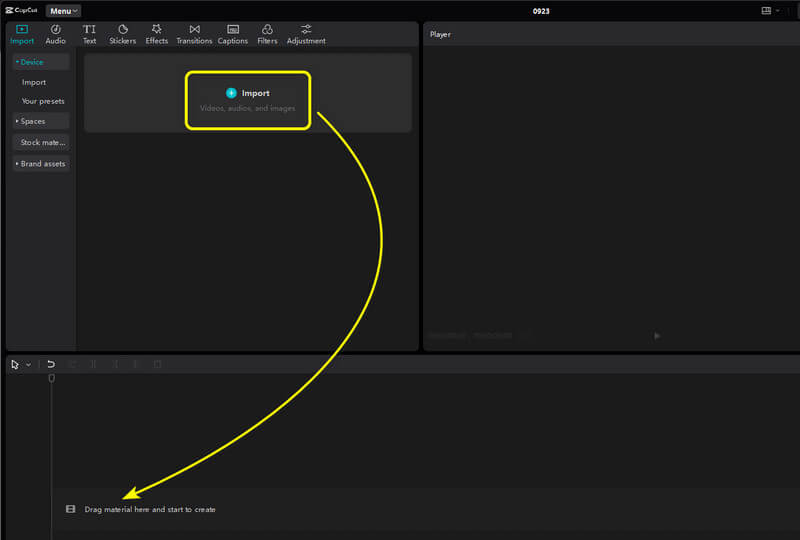 Import ドラッグ タイムライン セクション