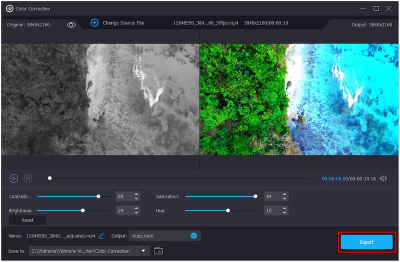 カラー補正したビデオを保存