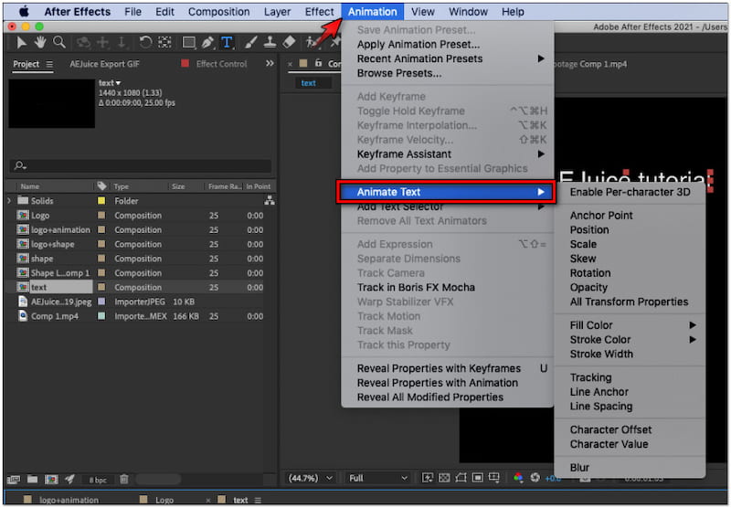 「テキストにアニメーション」を選択