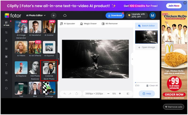 「白黒写真をカラー化」を選択