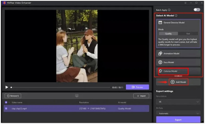 カラー化モデルを選択