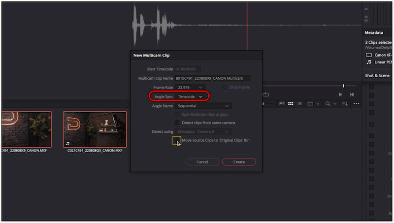タイムコードオプションを選択