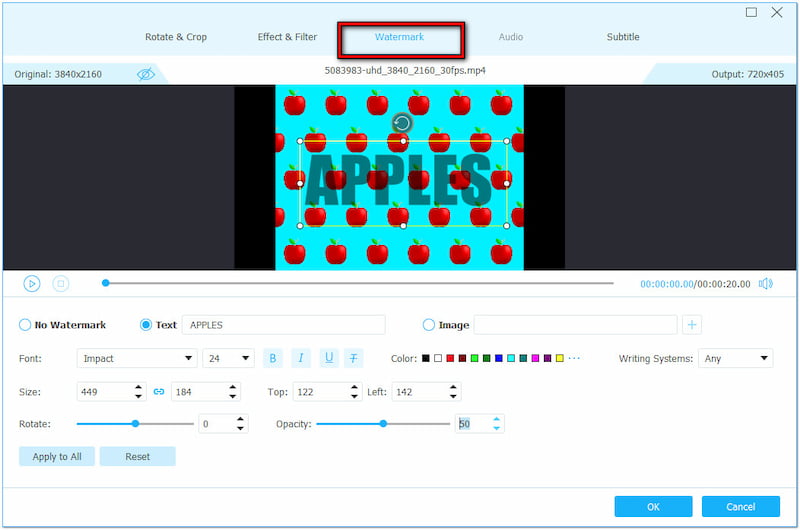 テキストまたは画像ウォーターマーク