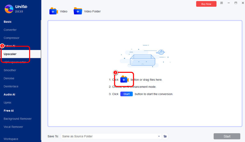 Upscaler セクションで動画を追加