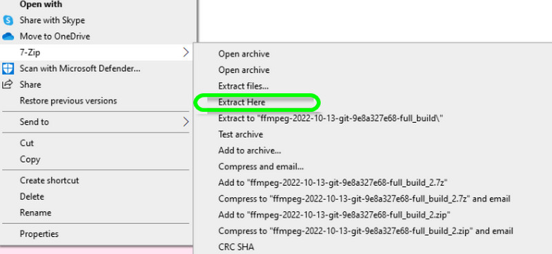 FFmpeg を解凍してリネーム