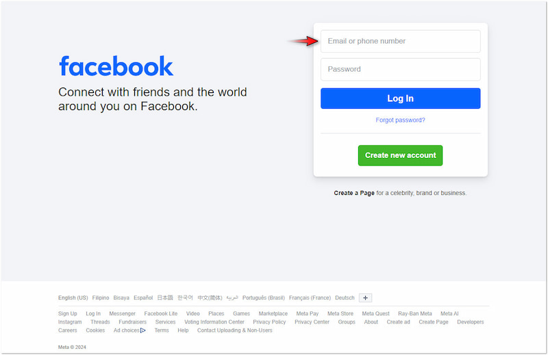 Facebookアカウントにログイン