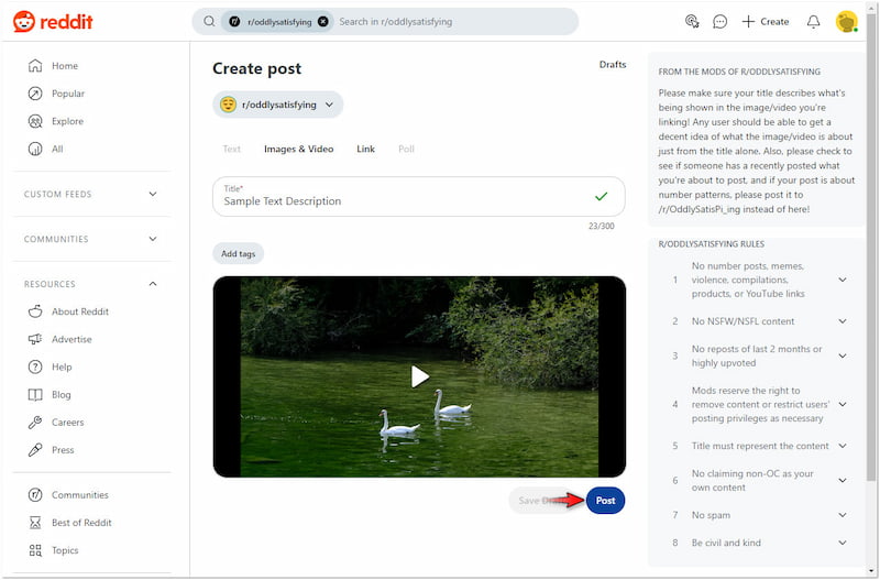 動画をコミュニティに投稿