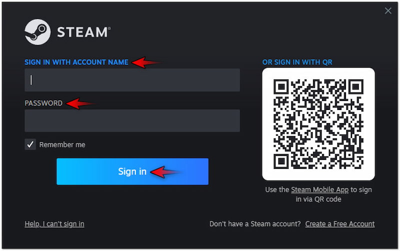 Steamアカウントにサインイン