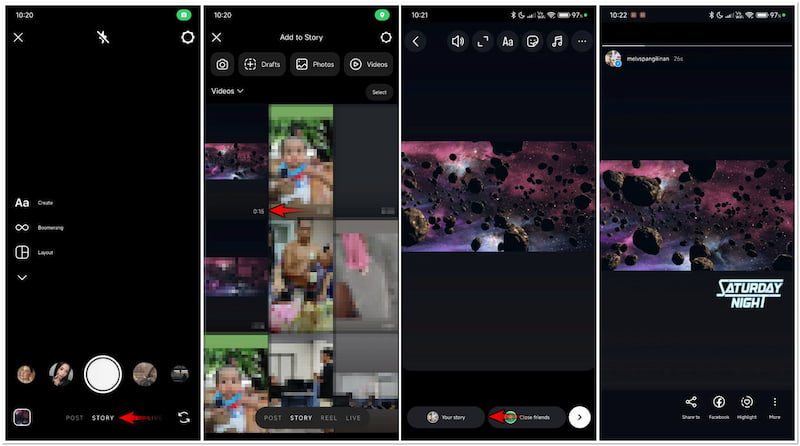 IGストーリーズに動画をアップロード