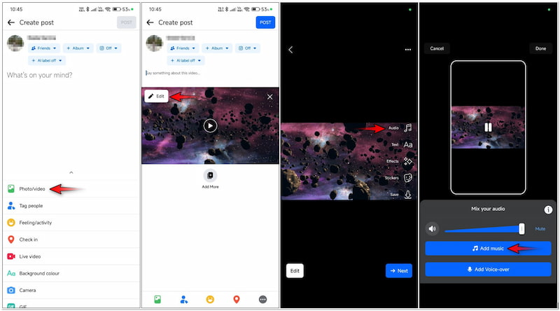 音楽付きでFacebookに動画をアップロード