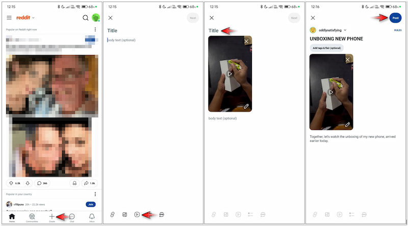 スマホでRedditに動画をアップロード