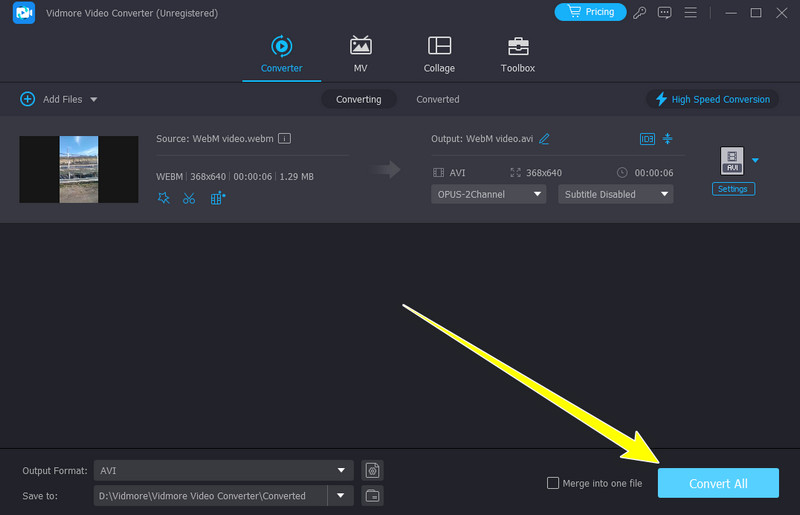 Convert All ボタンで Avi に変換（Vidmore）