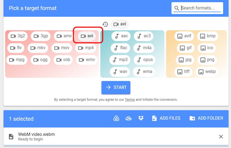 Avi を選択（MConverter）