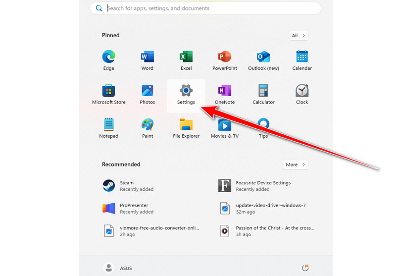 スタートメニューの設定アイコン