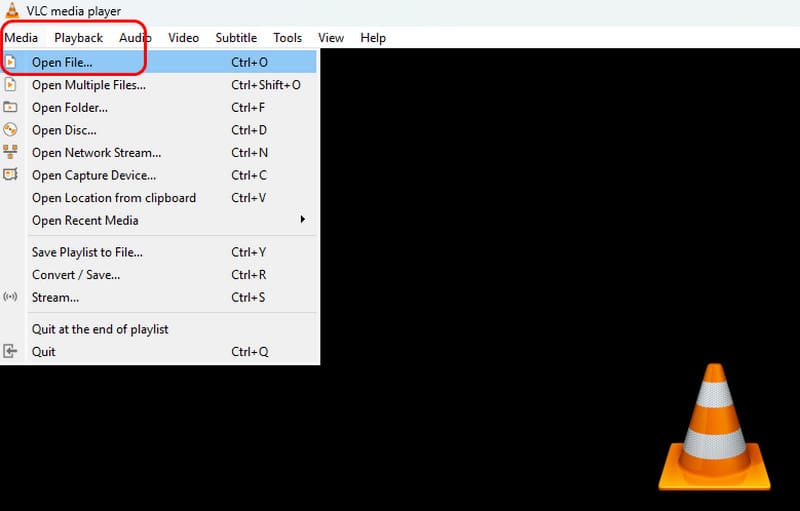メディアセクション ファイルを開く VLC