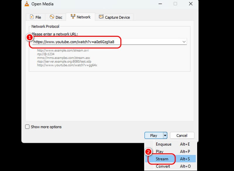 リンクを貼り付け 次へ ストリーム VLC
