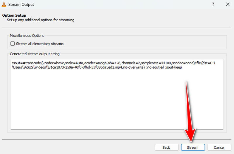 下部のストリームボタン VLC