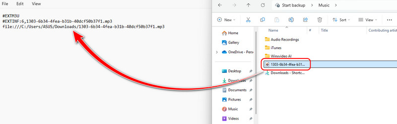 M3U ファイルをメモ帳へドラッグ＆ドロップ