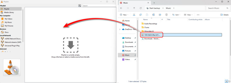 M3U ファイルを VLC のプレイリストへドラッグ＆ドロップ
