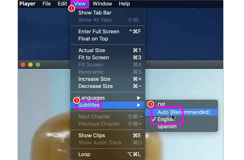 QuickTime の［字幕を表示］オプション