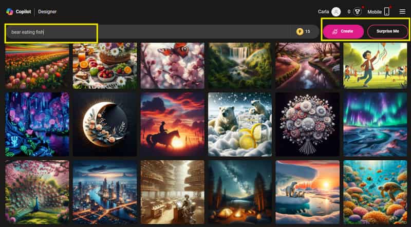 Bing AI Generator プロンプト入力