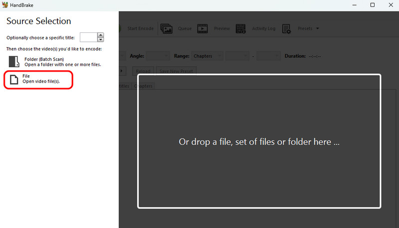 Fileボタンをクリック HandBrake
