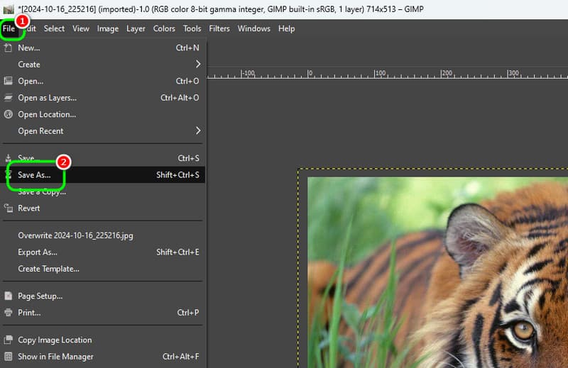トリミングした画像をGIMPで保存