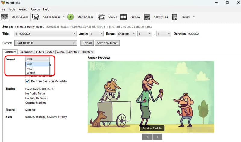 MP4を選択－出力形式 HandBrake