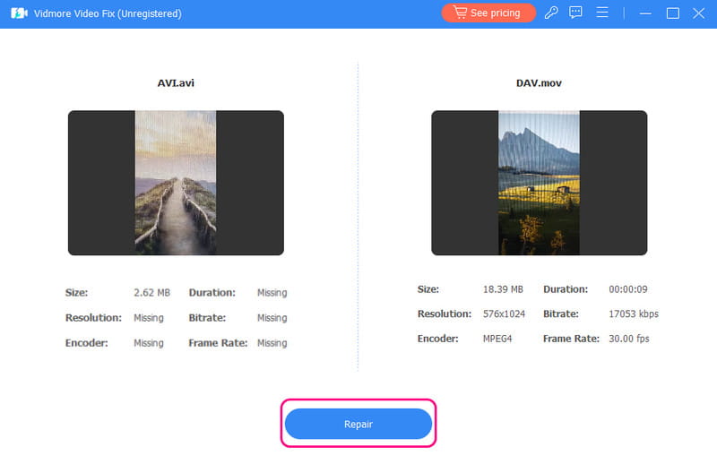 修復をクリック Vidmore