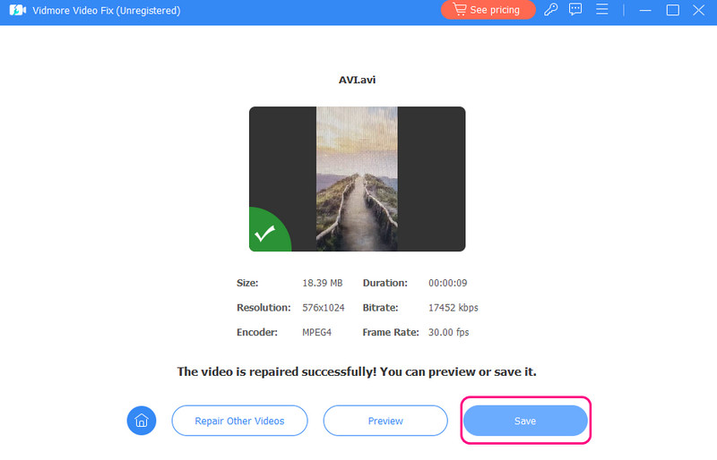 修復済み MP4 を保存 Vidmore