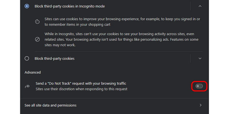 「トラッキング拒否」をオフにする