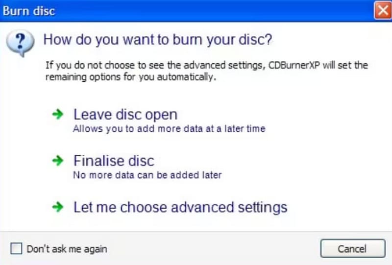 ディスクをファイナライズ