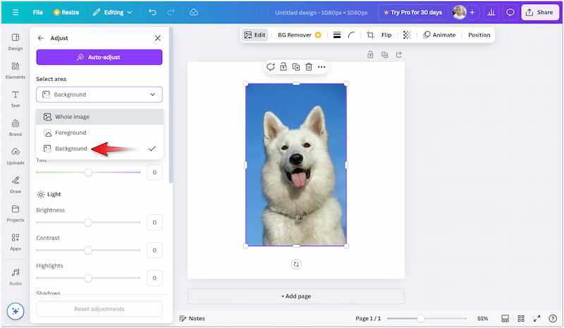 「背景」に切り替える